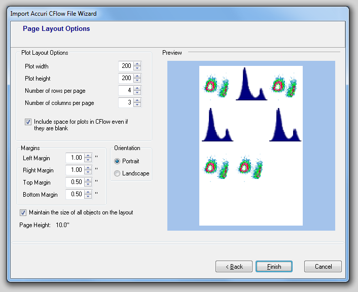 图23.6  Import Accuri CFlow File Wizard - Page Layout Options (导入Accuri CFlow文件向导 - 页面设置选项)